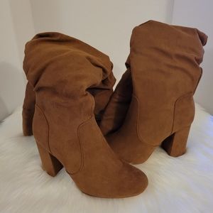 Shoe Dazzle Cognac Thigh High Heeled Boots